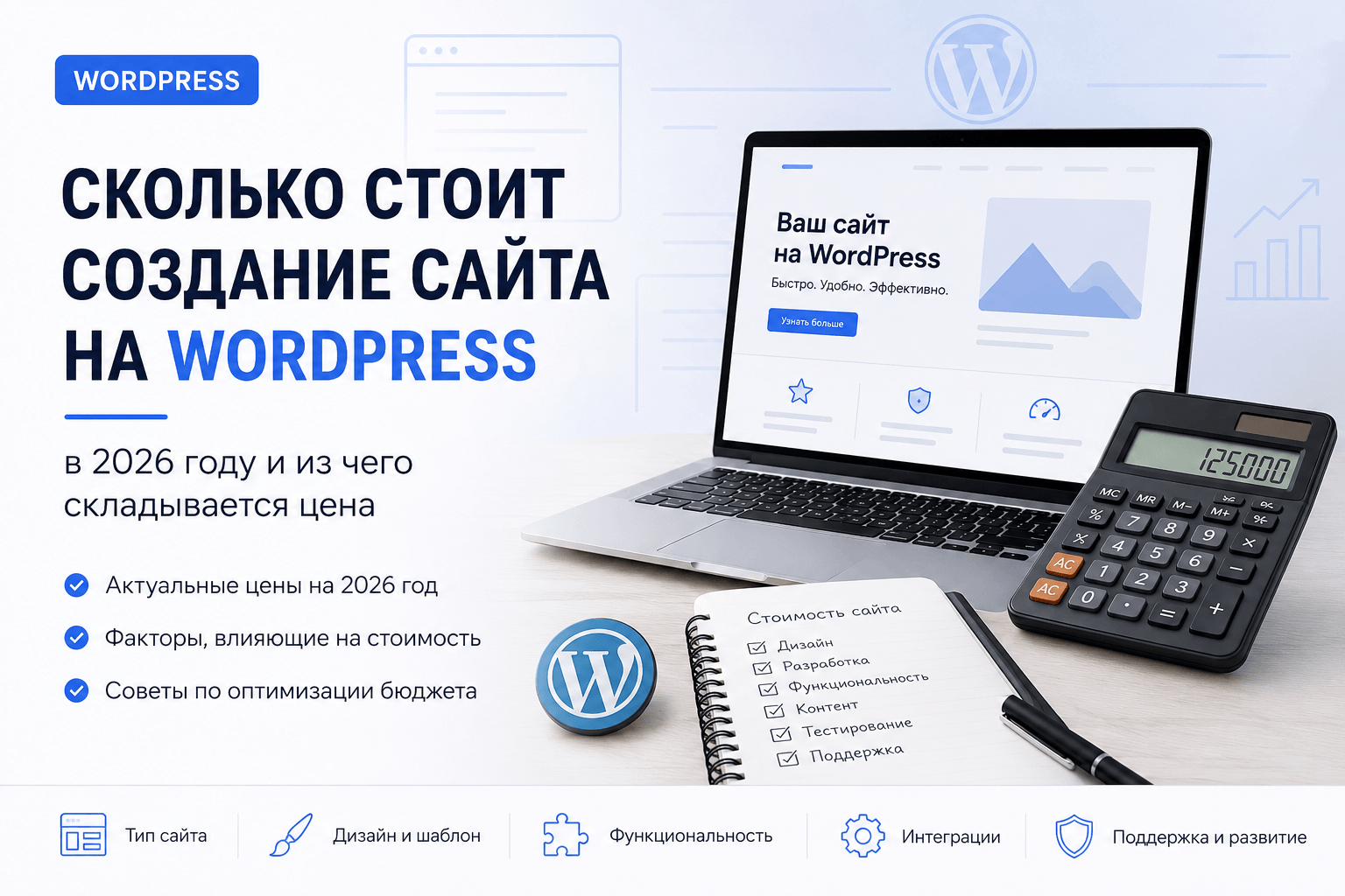 Сколько стоит создание сайта на WordPress в 2026 году и из чего складывается цена